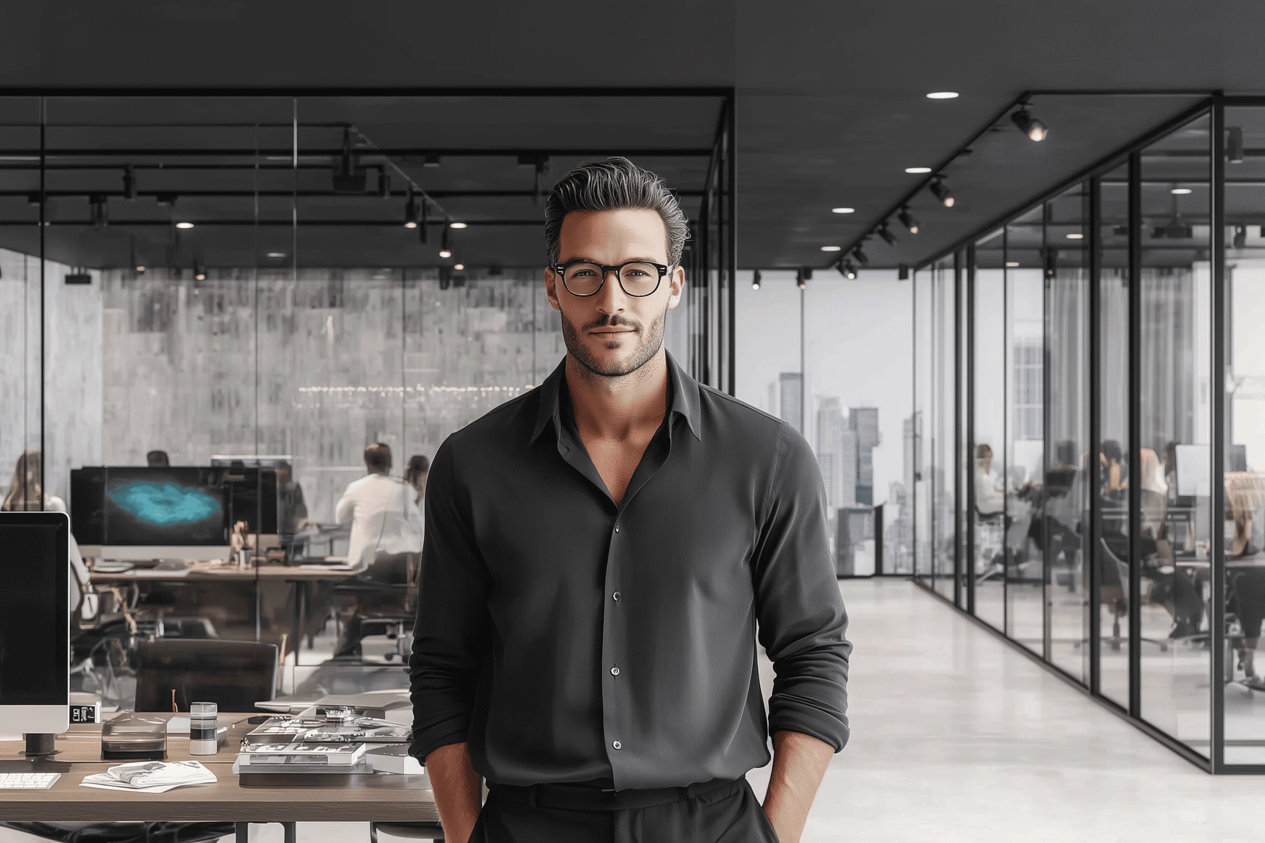Business owner reviewing finances in an office